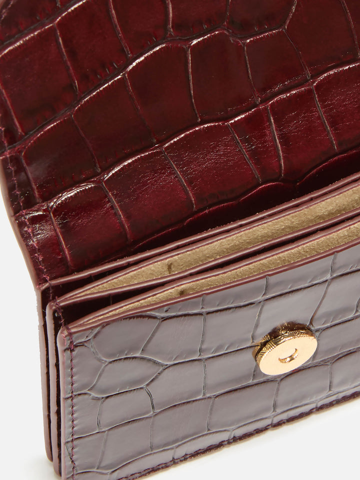 Portacarte bordeaux in pelle con stampa cocco