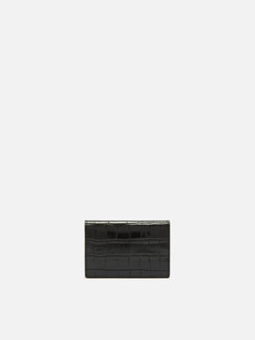 Black leather card holder with croco print
