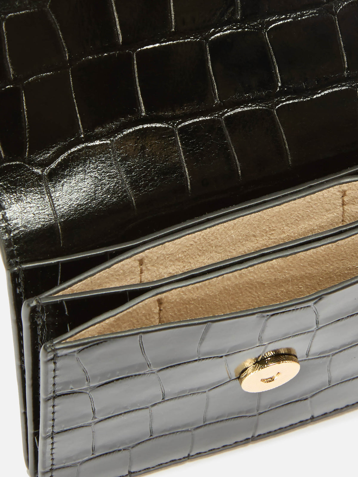 Black leather card holder with croco print