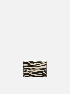 Portacarte Card Holder in pelle spazzolata e cavallino zebrato