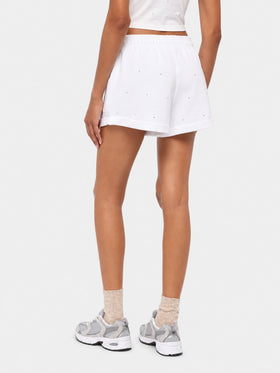 Shorts pull-up Cate de algodón blanco con adorno de strass a rayas 