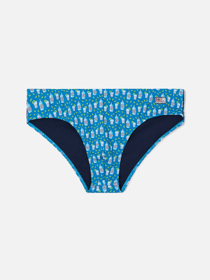 Cayo navy swim briefs with cocktail all-over print