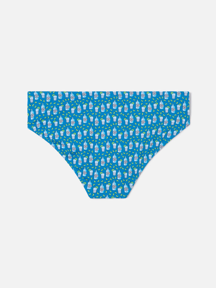 Cayo navy swim briefs with cocktail all-over print