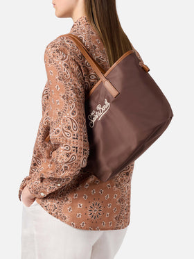 Borsa City medium in nylon marrone