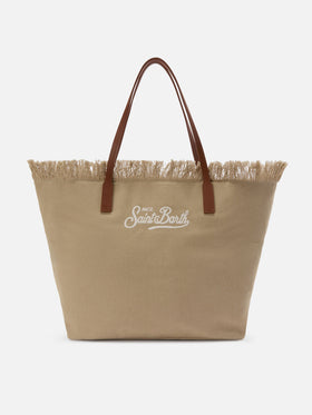 Beige regular City canvas bag with fringes