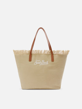 Beige regular City canvas bag with fringes