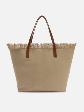 Beige regular City canvas bag with fringes