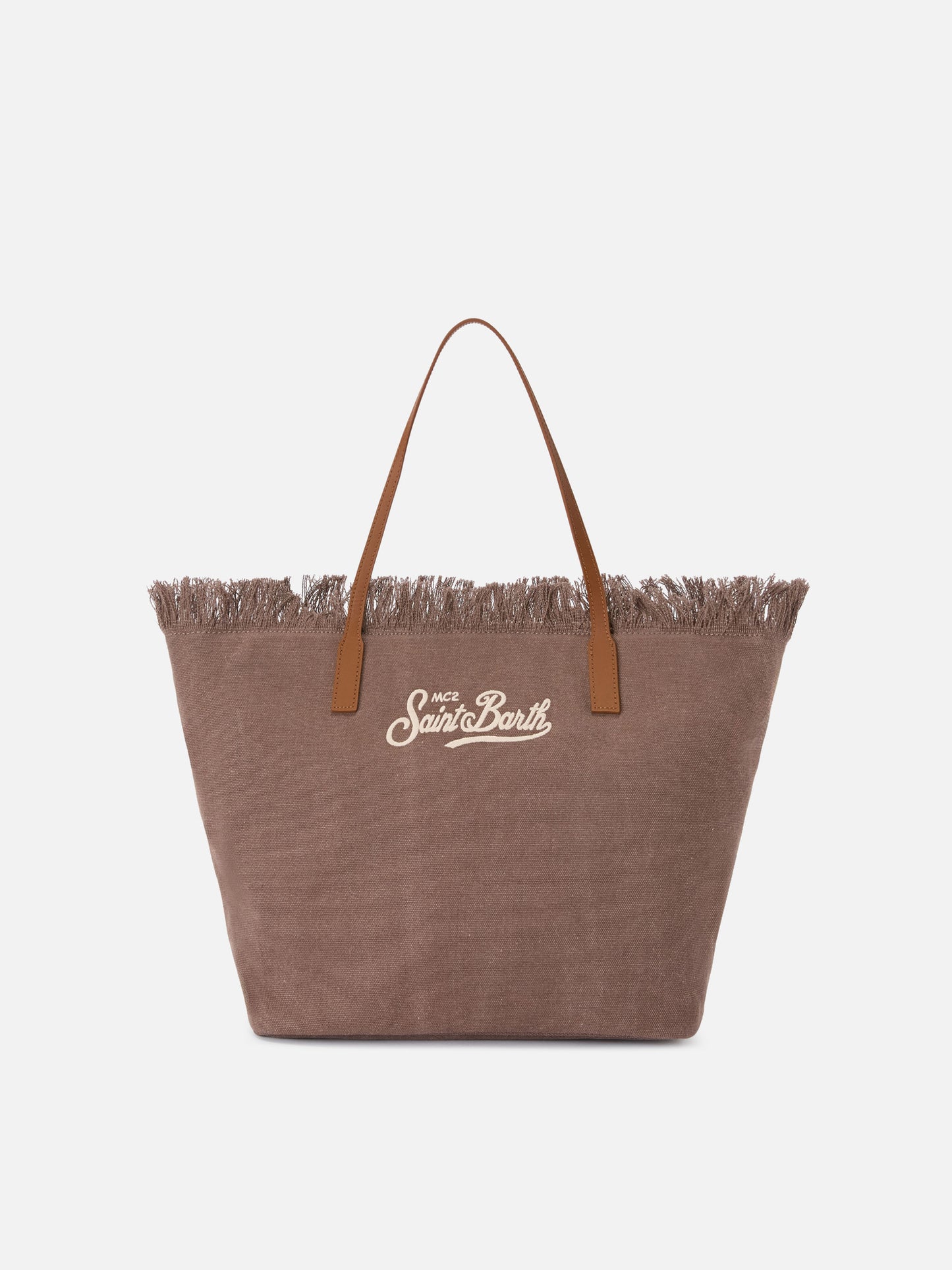 Brown regular City canvas bag with fringes