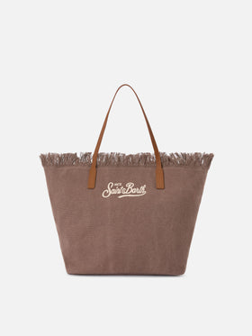 Brown regular City canvas bag with fringes