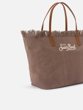 Brown regular City canvas bag with fringes