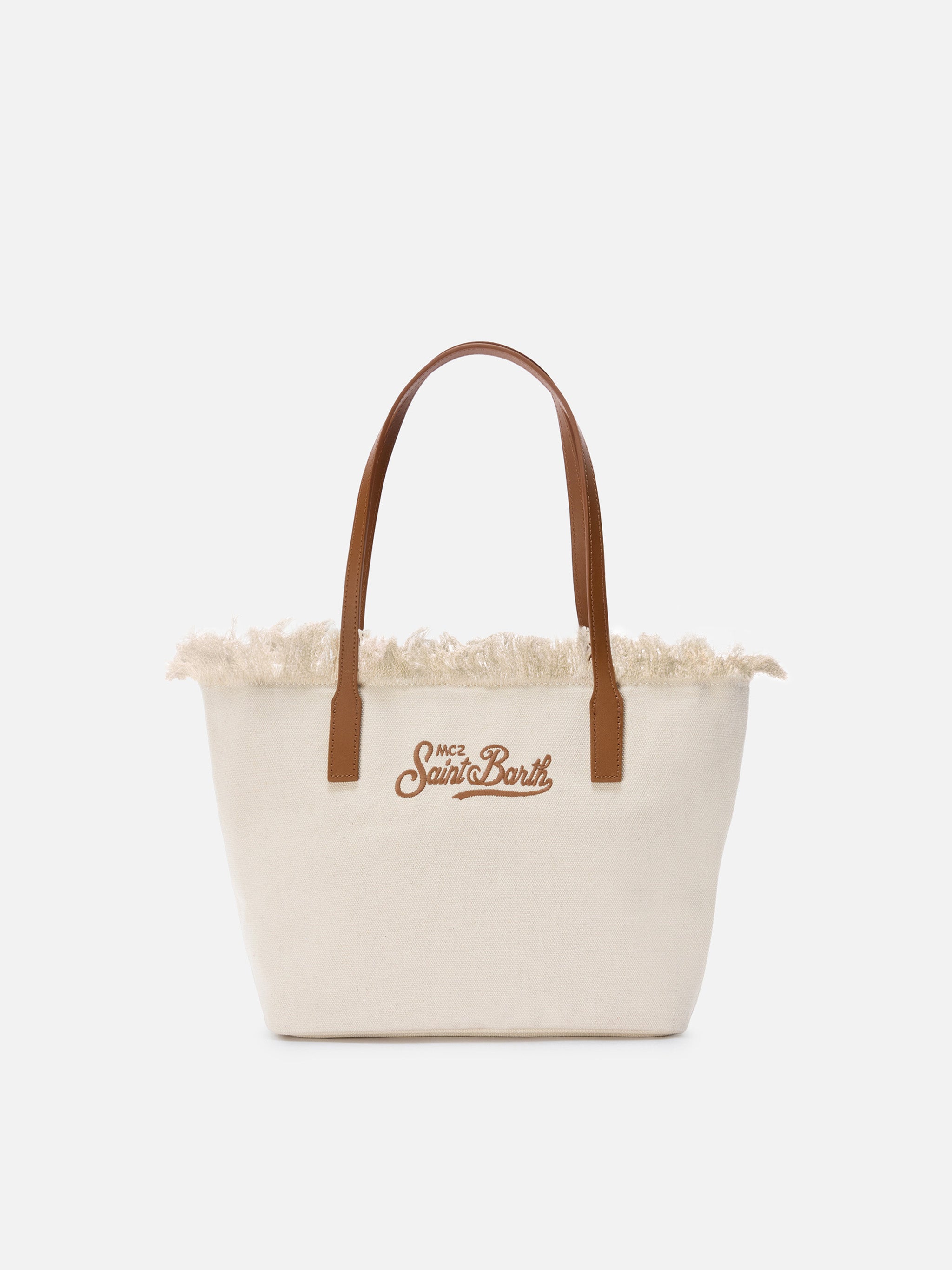 White medium City canvas shopper bag with fringes – MC2 Saint Barth