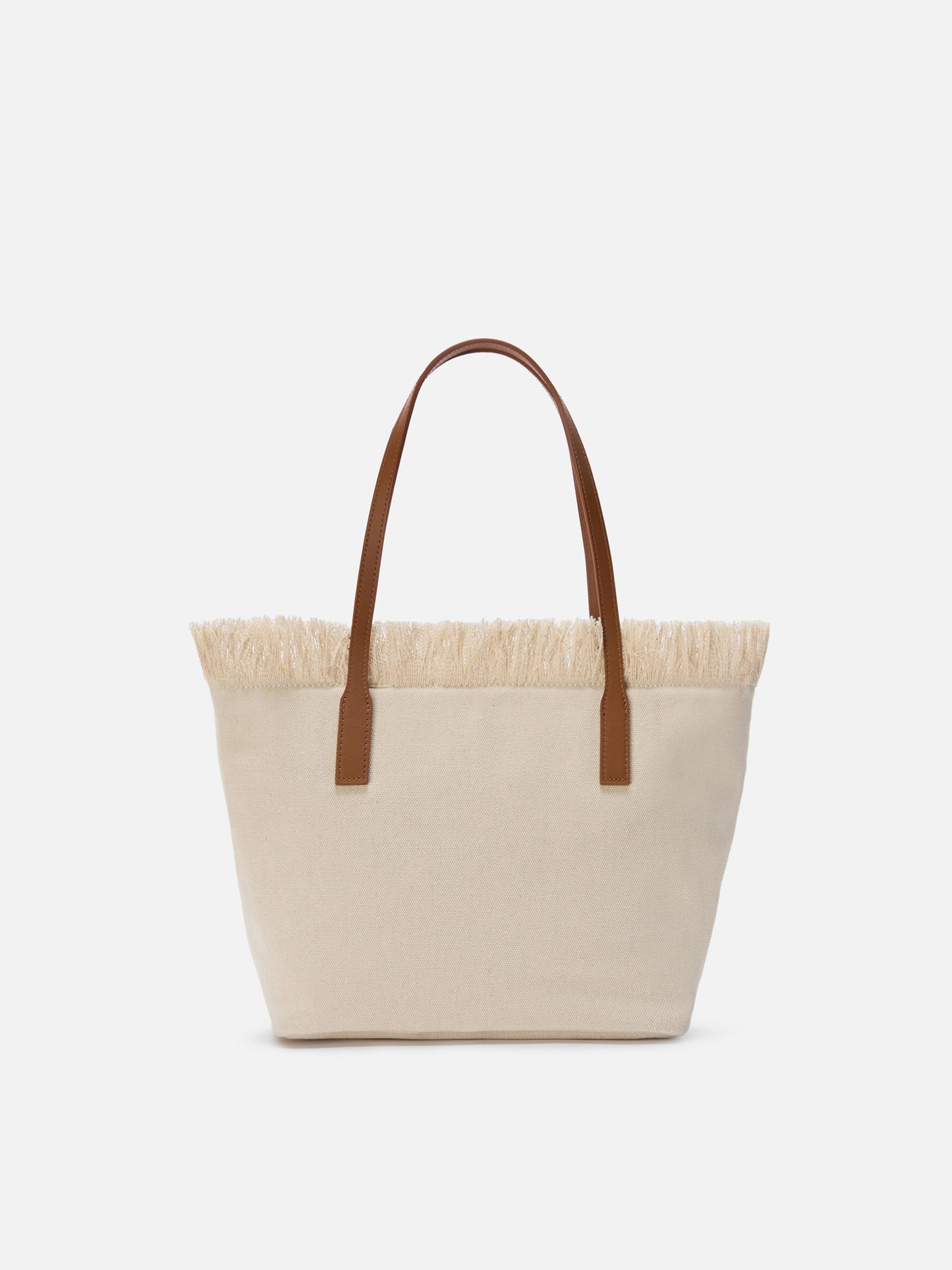 White medium City canvas shopper bag with fringes