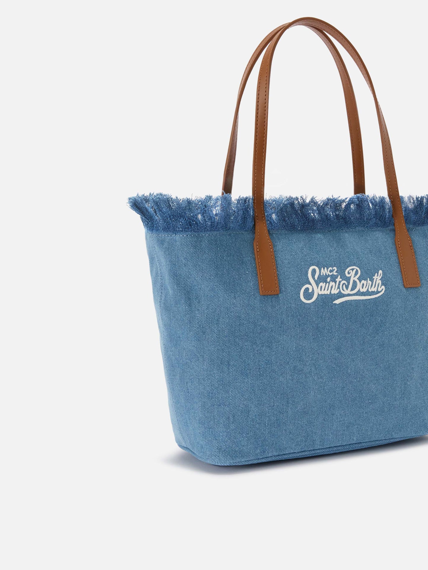 Borsa shopper City medium in tessuto denim con frange