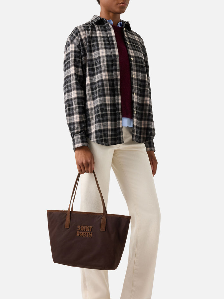 Sac City Medium marron ciré avec logo brodé 