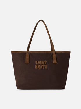 Sac City Medium marron ciré avec logo brodé 