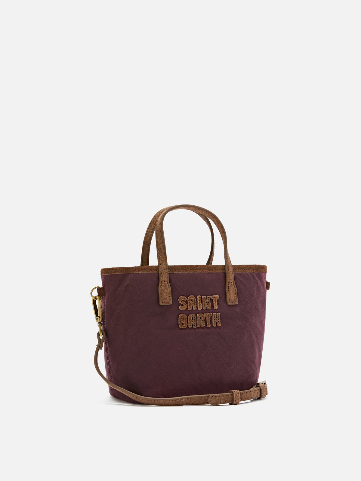 Borsa Mini City bordeaux in tessuto cerato con ricamo logo