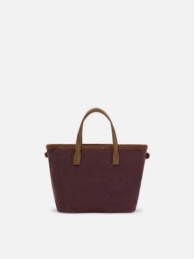 Borsa Mini City bordeaux in tessuto cerato con ricamo logo