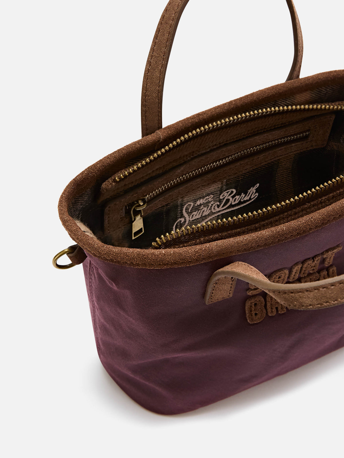 Borsa Mini City bordeaux in tessuto cerato con ricamo logo