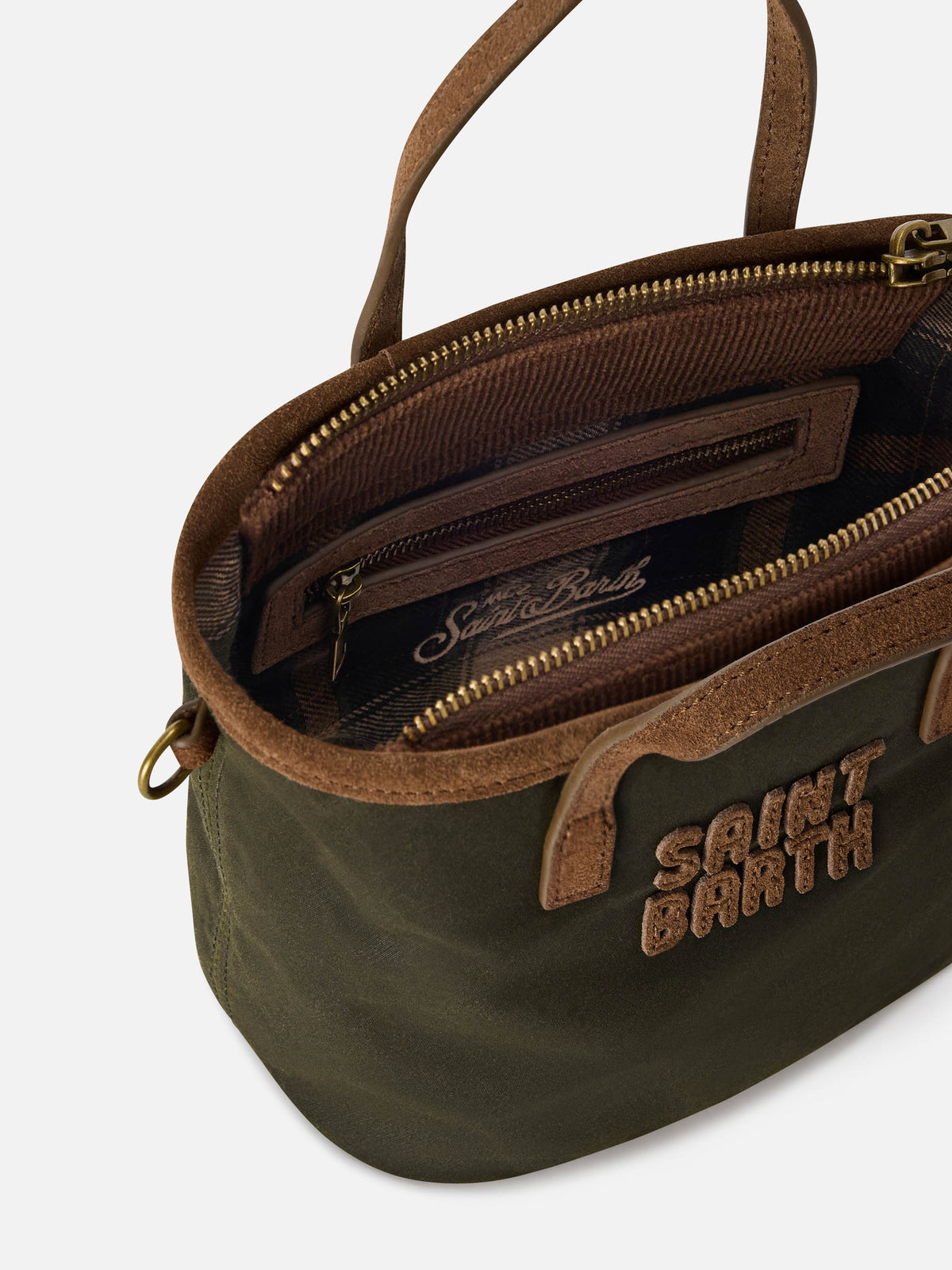 Military green Mini City waxed bag with logo embroidery