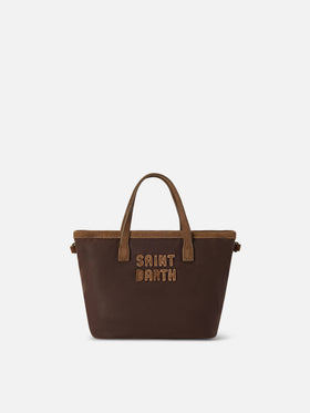 Mini sac City ciré marron avec logo brodé 