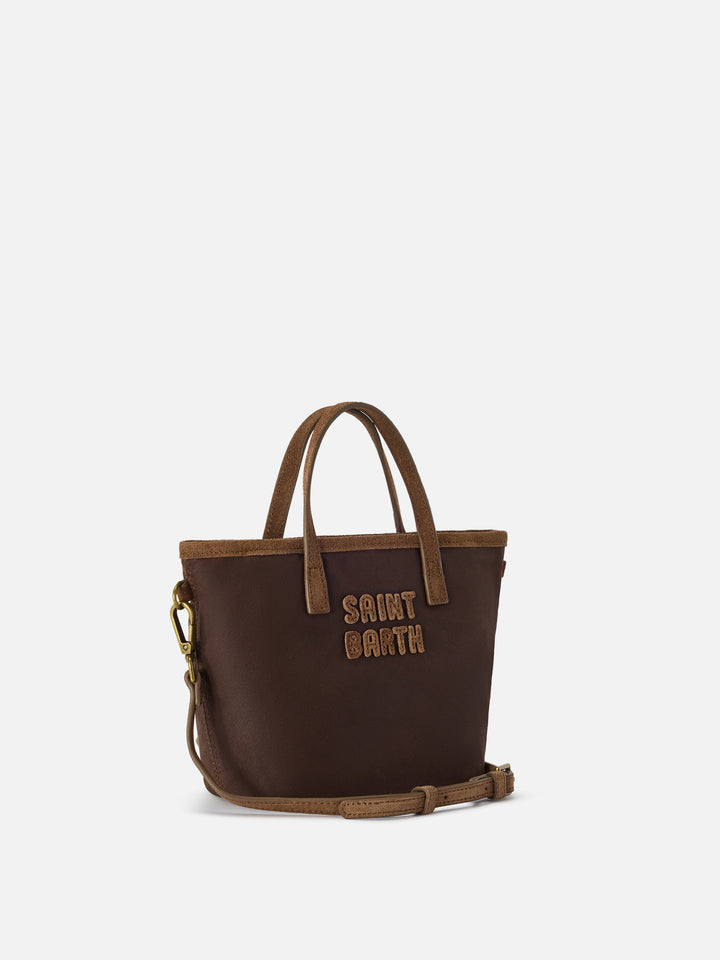 Brown Mini City waxed bag with logo embroidery