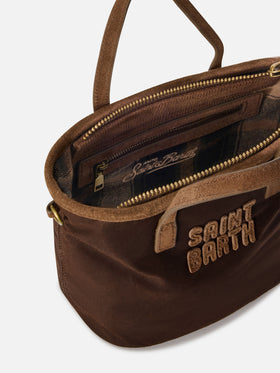 Mini sac City ciré marron avec logo brodé 