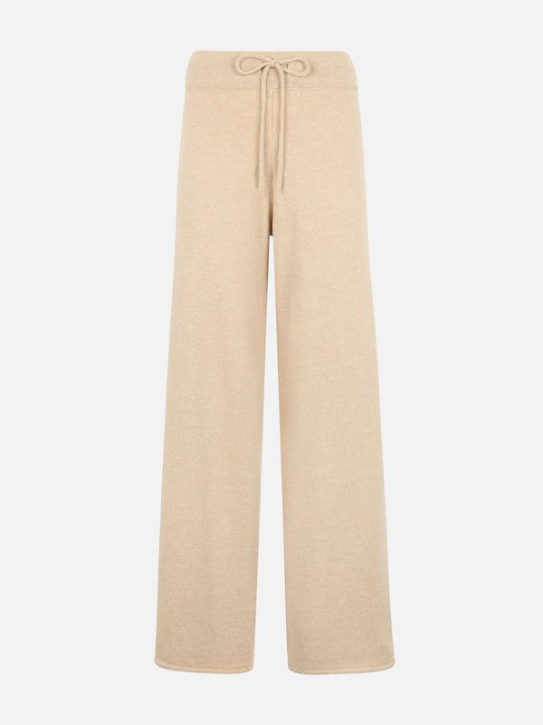 Woman beige cashmere blend knit pants Cambon