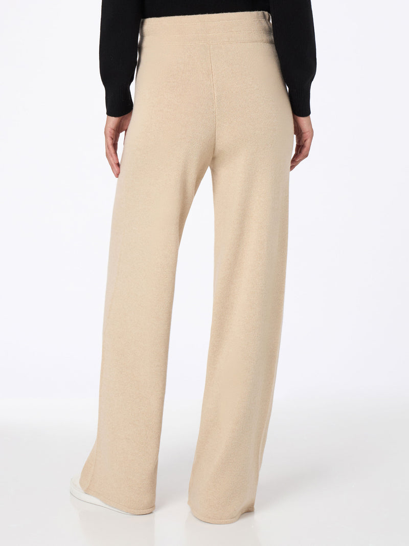 Woman beige cashmere blend knit pants Cambon