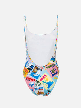 Damen-Badeanzug Cecille mit Postkarten-Print