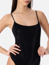 Woman black one-piece swimsuit Cecille with rhinestones