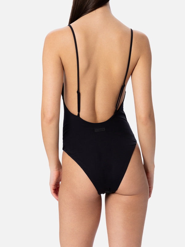 Woman black one-piece swimsuit Cecille with rhinestones