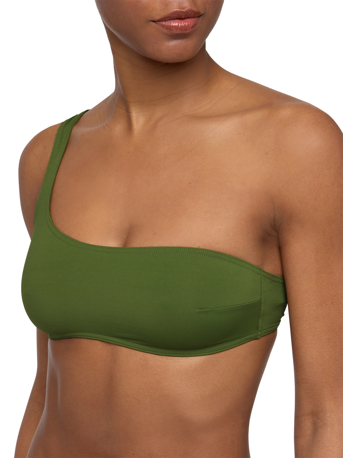 Celestine Lido military green bikini with one-shoulder bralette top and classic briefs