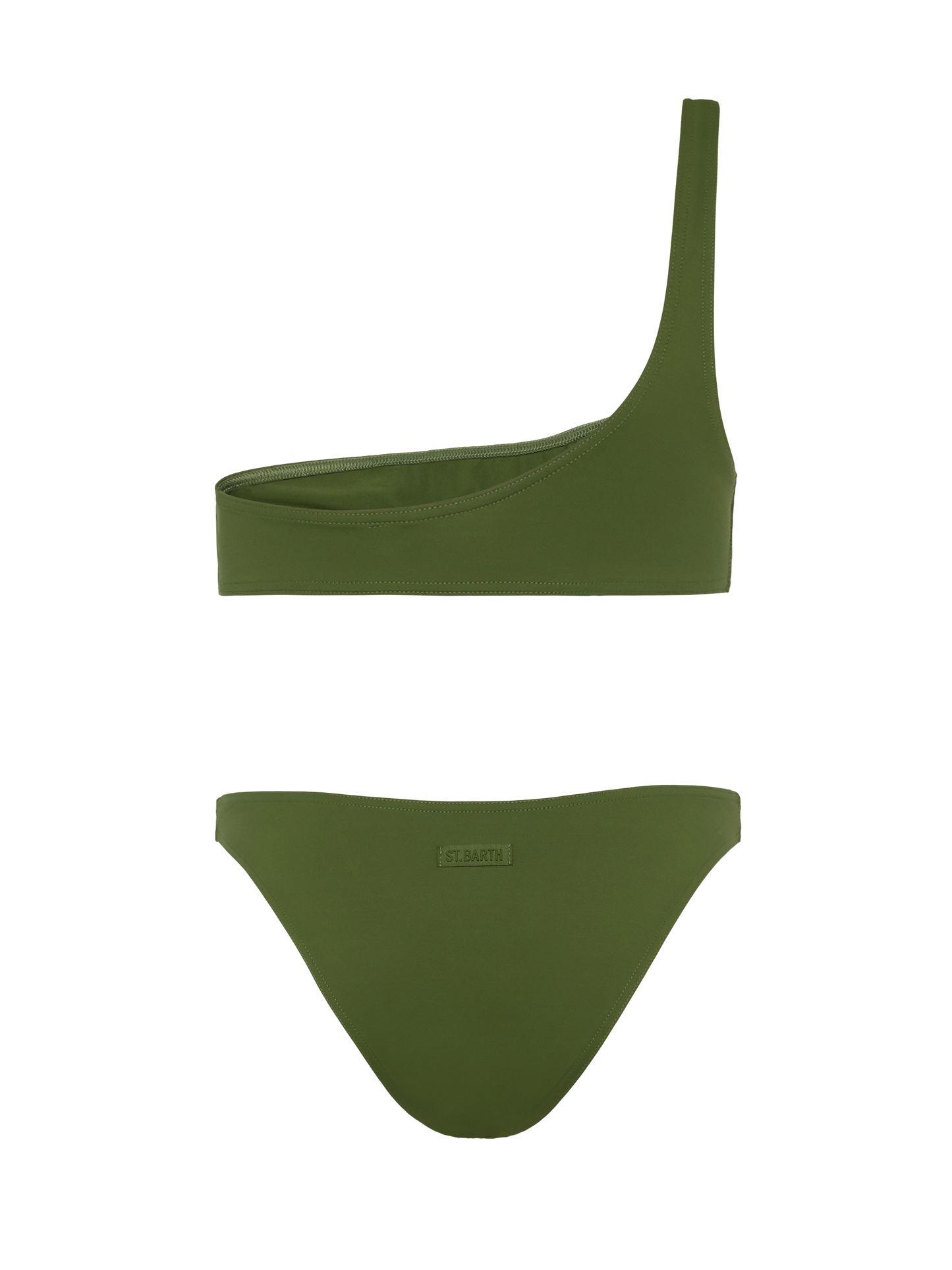 Celestine Lido military green bikini with one-shoulder bralette top and classic briefs
