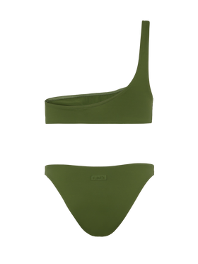 Celestine Lido military green bikini with one-shoulder bralette top and classic briefs