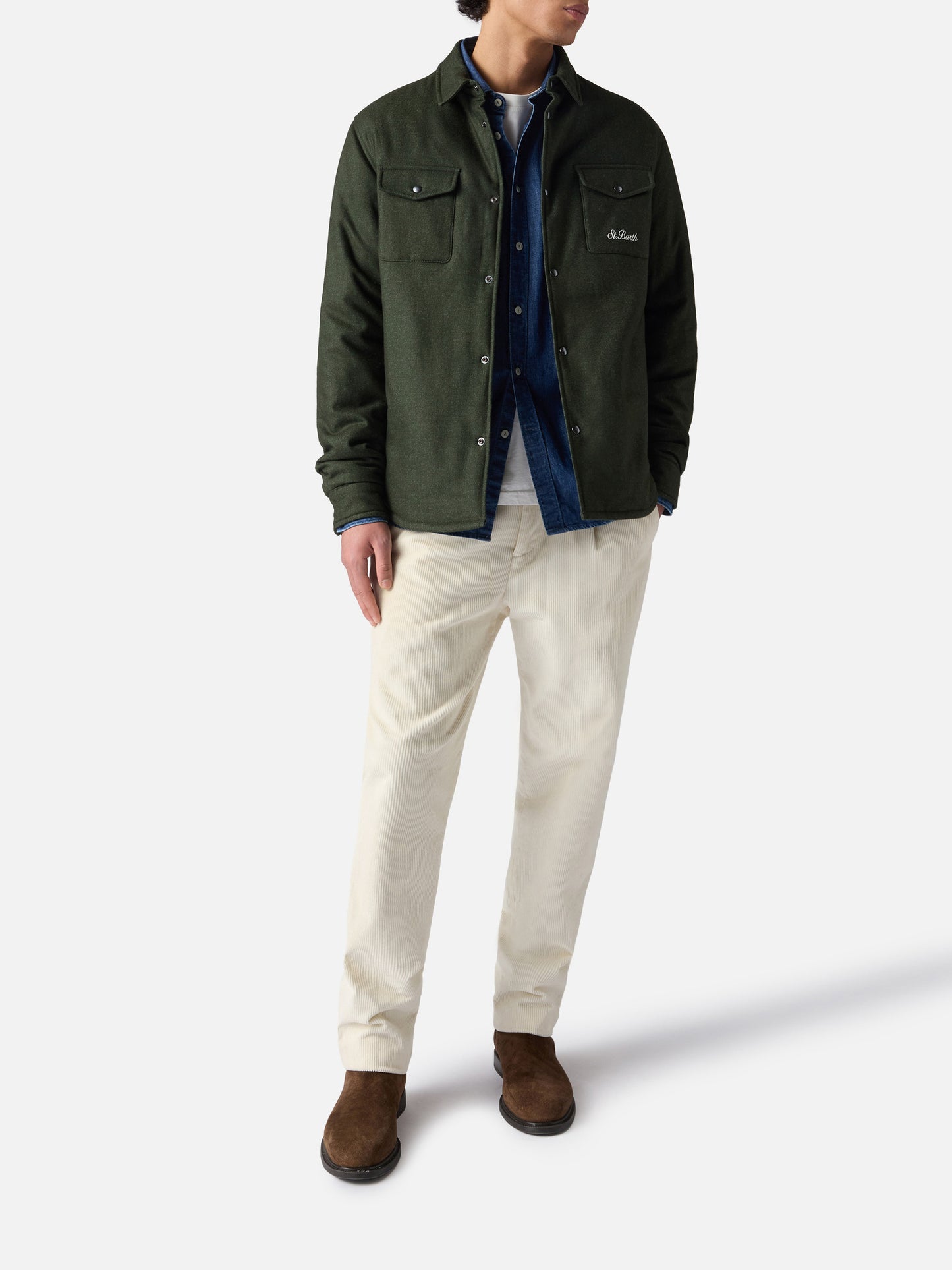 Wooly green overshirt Chalet with St. Barth embroidery