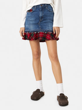 Falda vaquera Chelsy con detalles tartán 