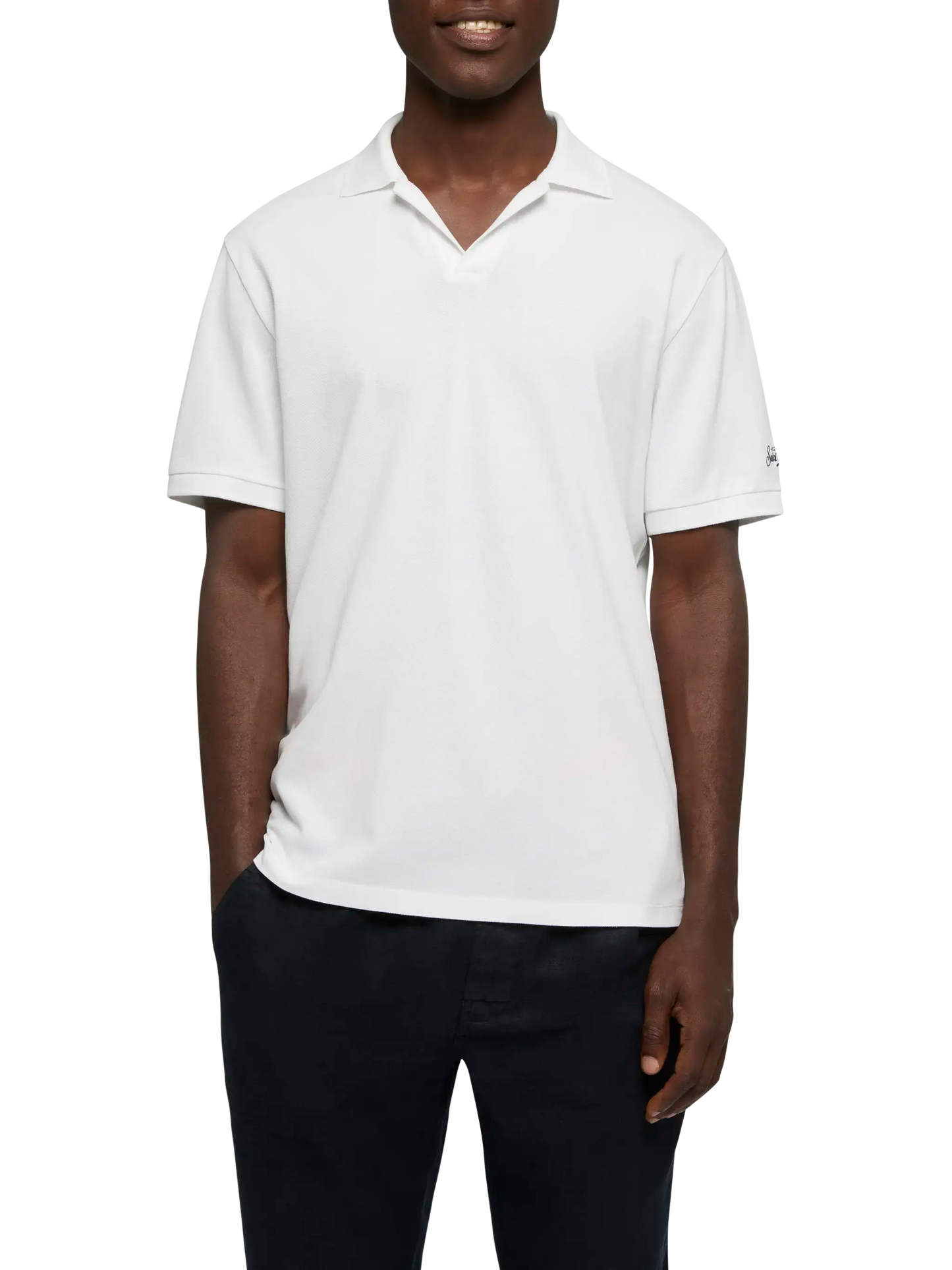 Polo Charles in piquet di cotone bianco senza bottoni