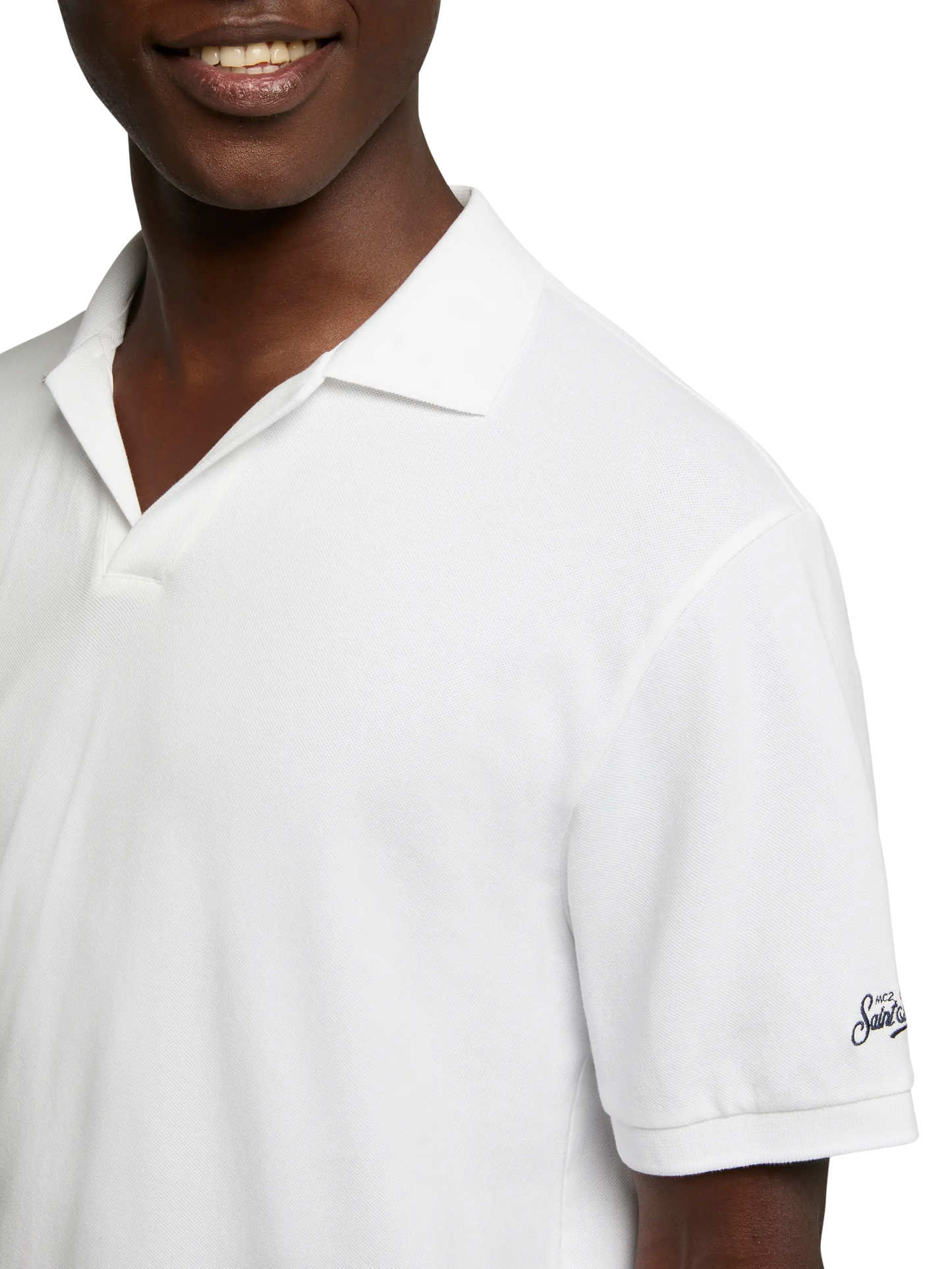 Polo Charles in piquet di cotone bianco senza bottoni