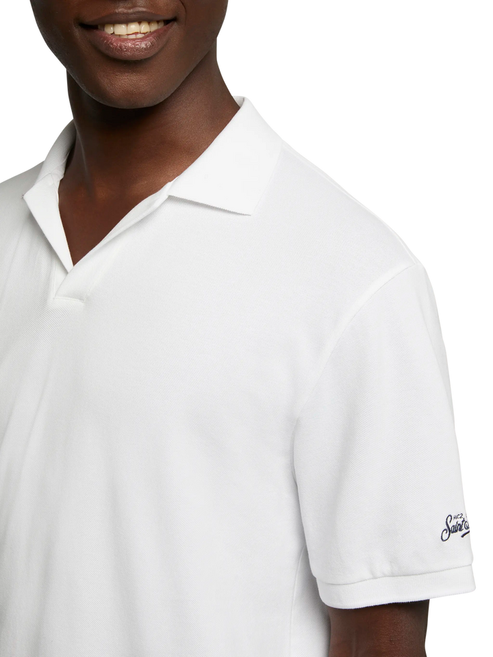 White cotton piquet buttonless polo shirt Charles