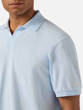 Charles polo in light blue cotton piquet