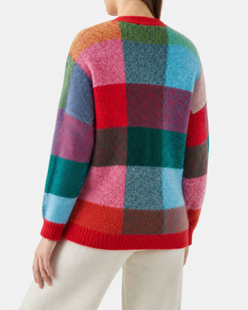 Cardigan garzato a quadri multicolor Chloe con applicazione strass