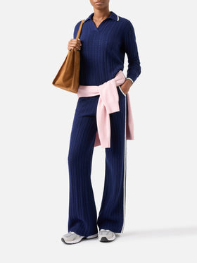 Polo de punto de lana Night blue Clichy con cuello polo y punto pointelle 