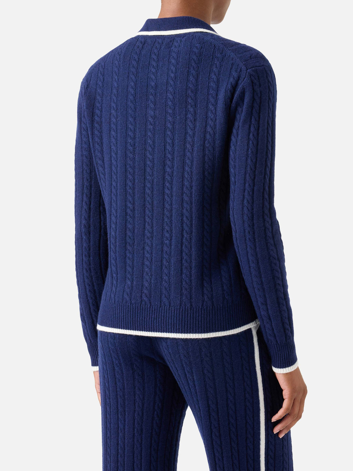 Polo de punto de lana Night blue Clichy con cuello polo y punto pointelle 