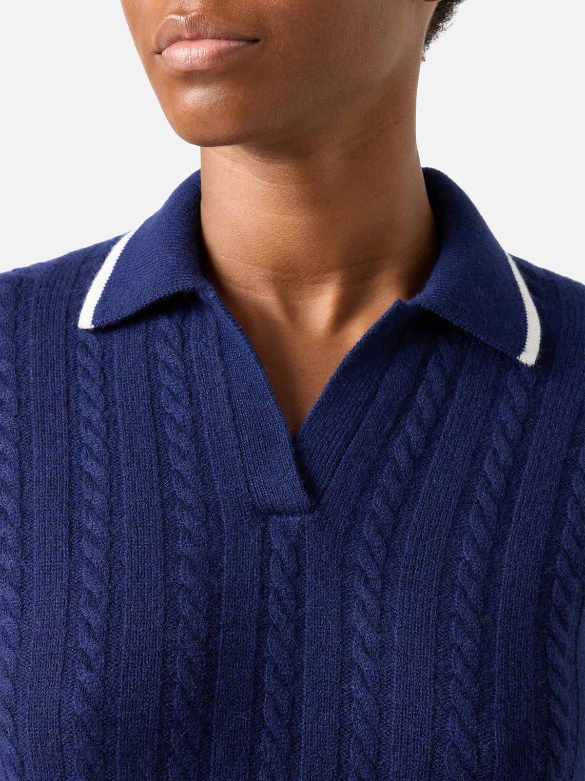 Polo de punto de lana Night blue Clichy con cuello polo y punto pointelle 