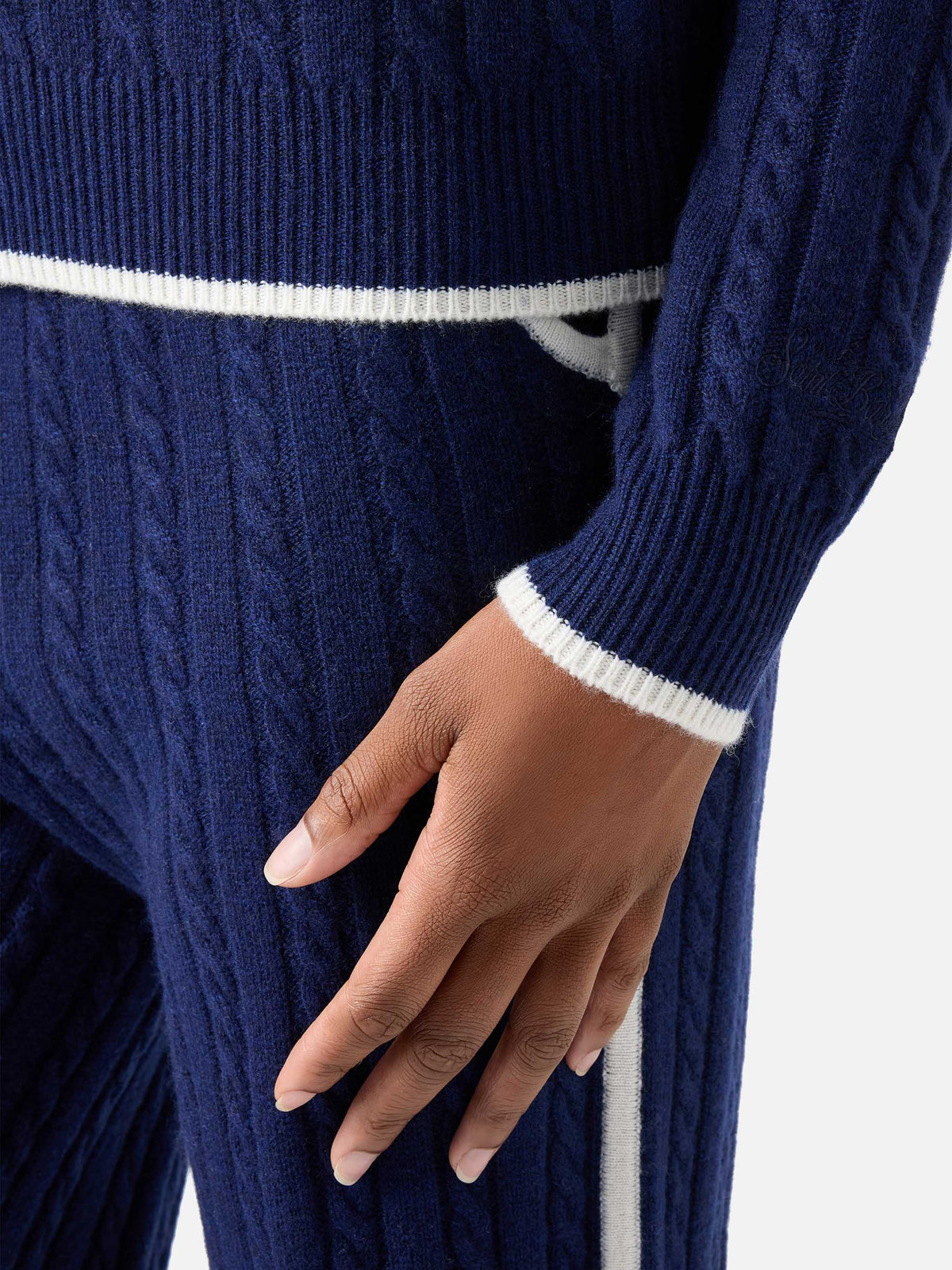 Polo de punto de lana Night blue Clichy con cuello polo y punto pointelle 