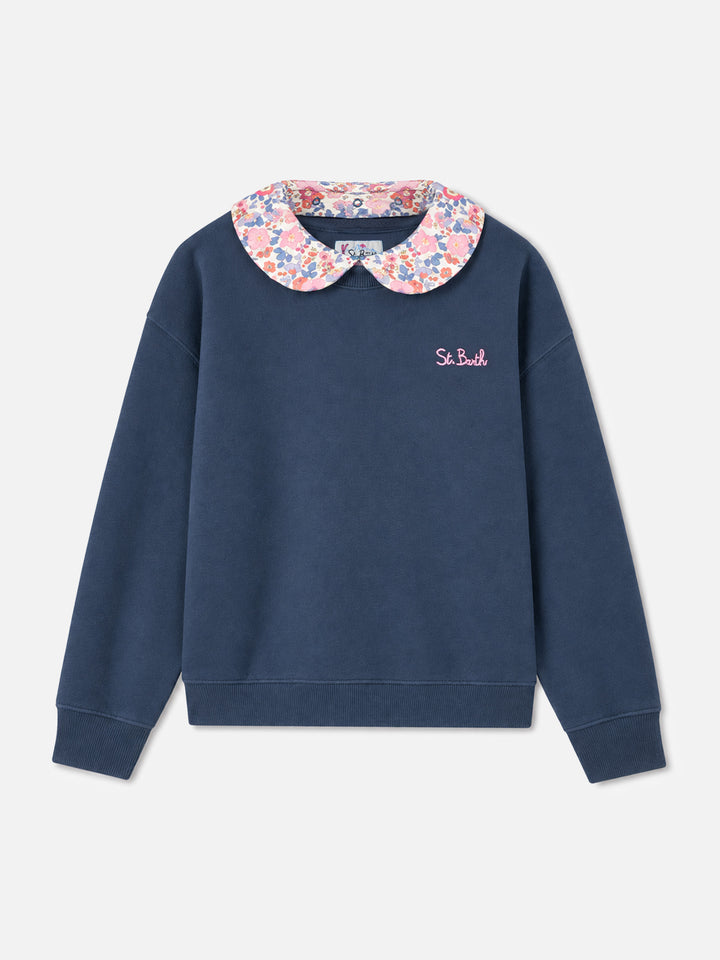 Mädchenblaues Crewneck-Sweatshirt Coleen mit floralem Kragen 