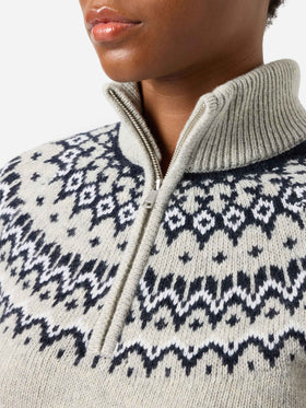 Maglia mezza zip in misto lana Clyde grigia con motivo nordico
