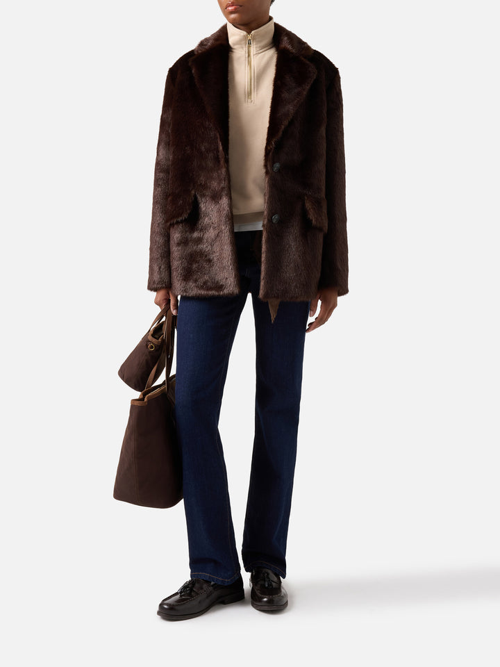 Cappotto Camila marrone scuro in effetto pelliccia