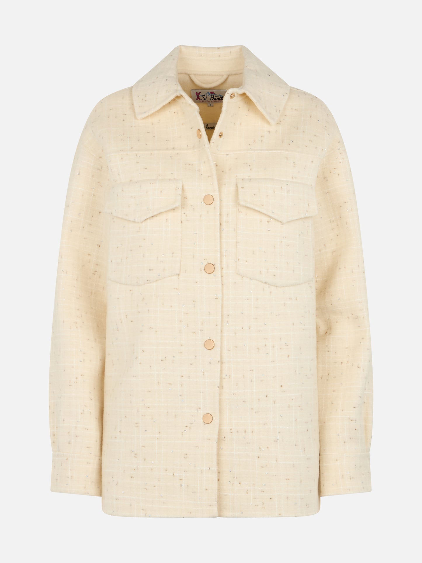 Woman wooly tweed white jacket Chantel with sequins - MC2 Saint Barth