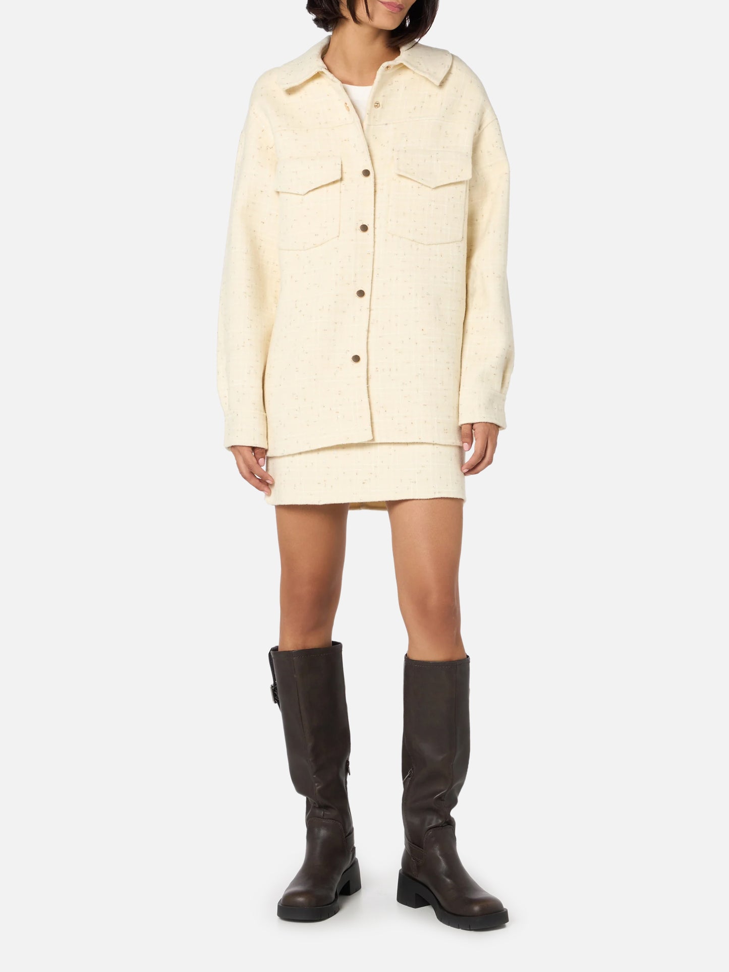 Giacca da donna in tweed di lana bianca Chantel con paillettes